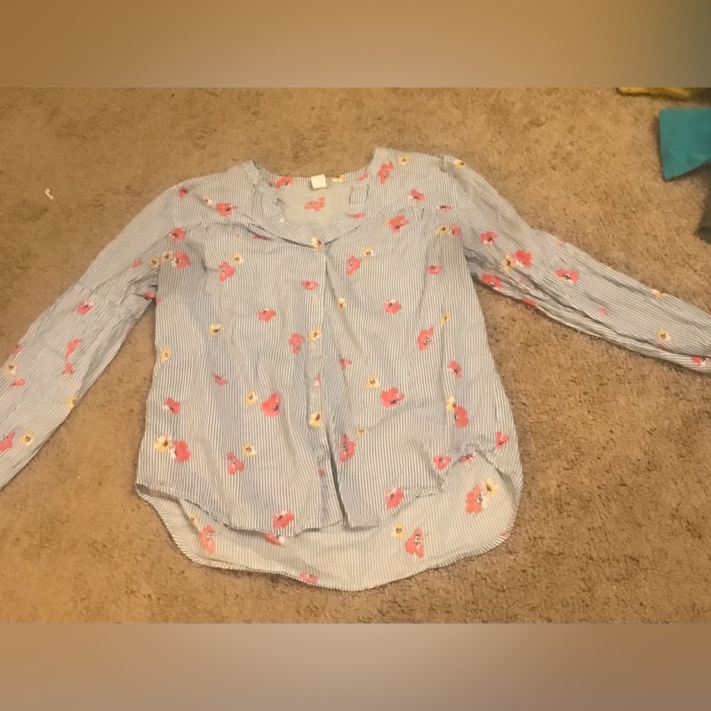 Long Sleeve Old Navy Blouse with Stripes and Florals